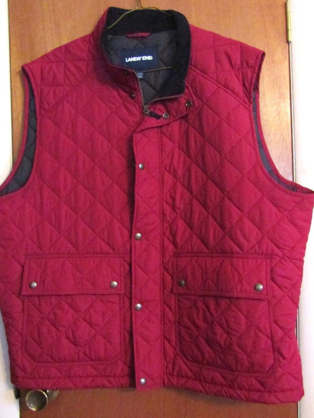 Lands' End Dark Red Quilted Full Zip Primaloft Lightweight Vest XXL 50-52